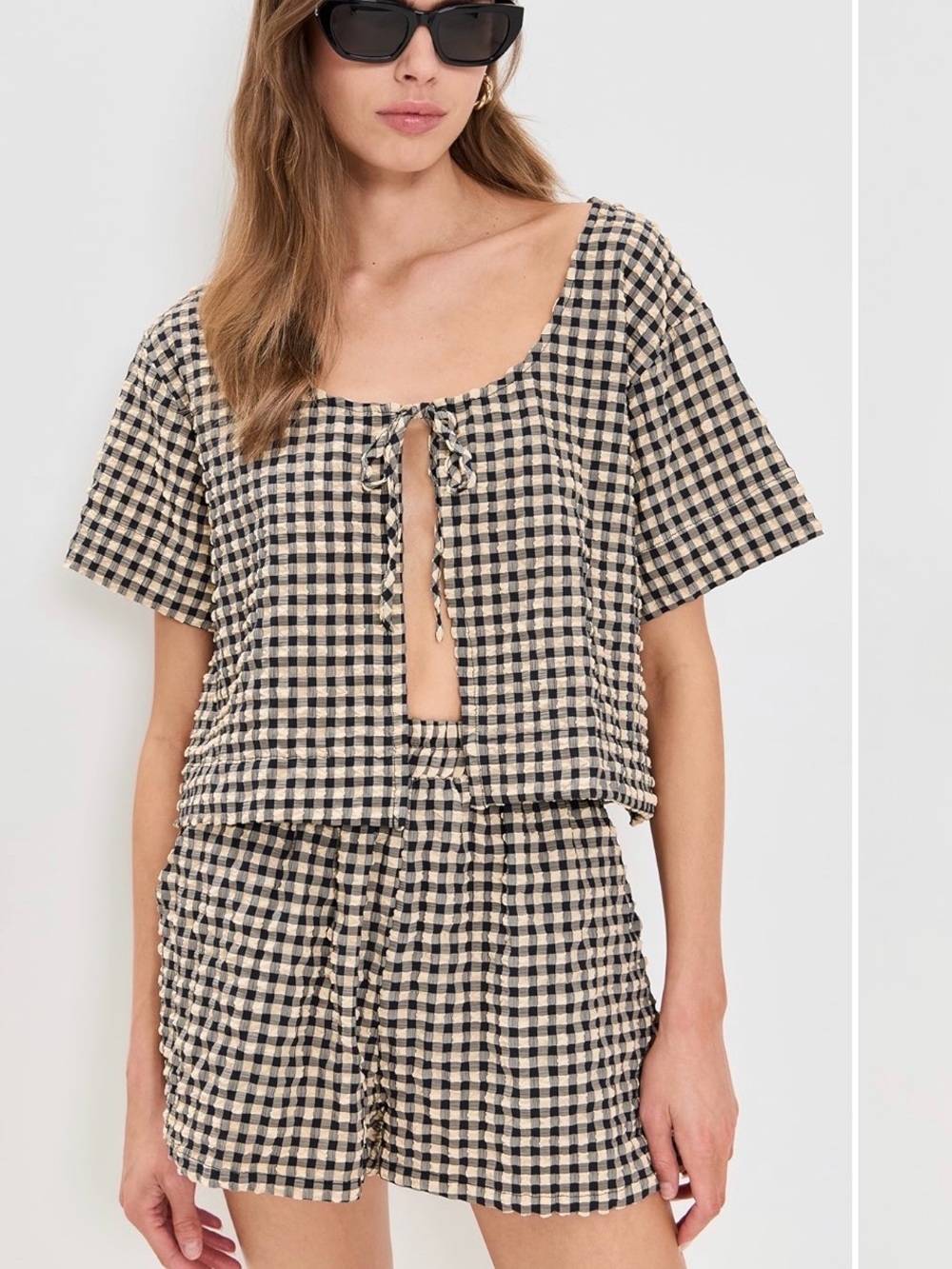 VRG GRL gingham seersucker short shirt set